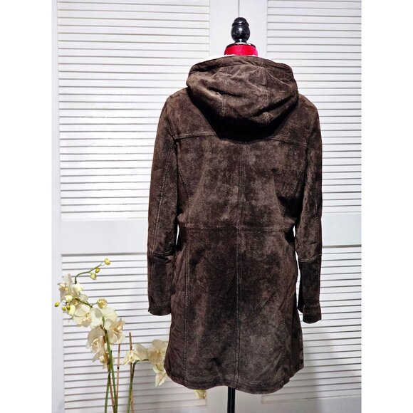 Covington Women's Brown Suede Leather Coat Faux Shearling Hood Size L 2203 - Picture 6 of 13